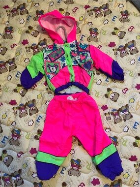 Vintage 90s Kids Neon Colorblock Two-Piece Snowsuit Set - Jacket & Pants